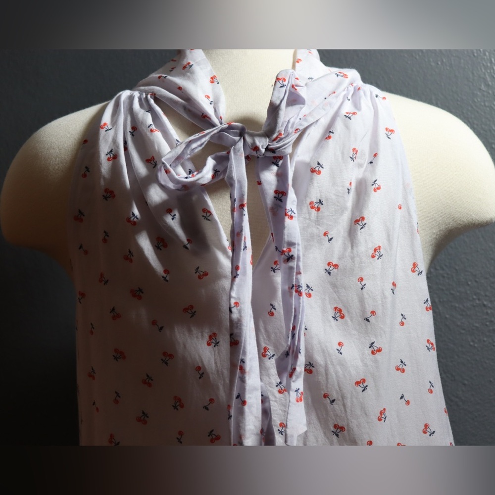 J. Crew high neck, sleeveless top with cherries and back tie, size 2 - Picture 7 of 9